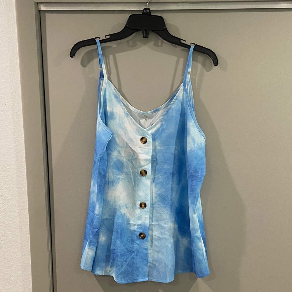 Tracie’s Sky Blue Tie-Dye Camisole with Button Detail